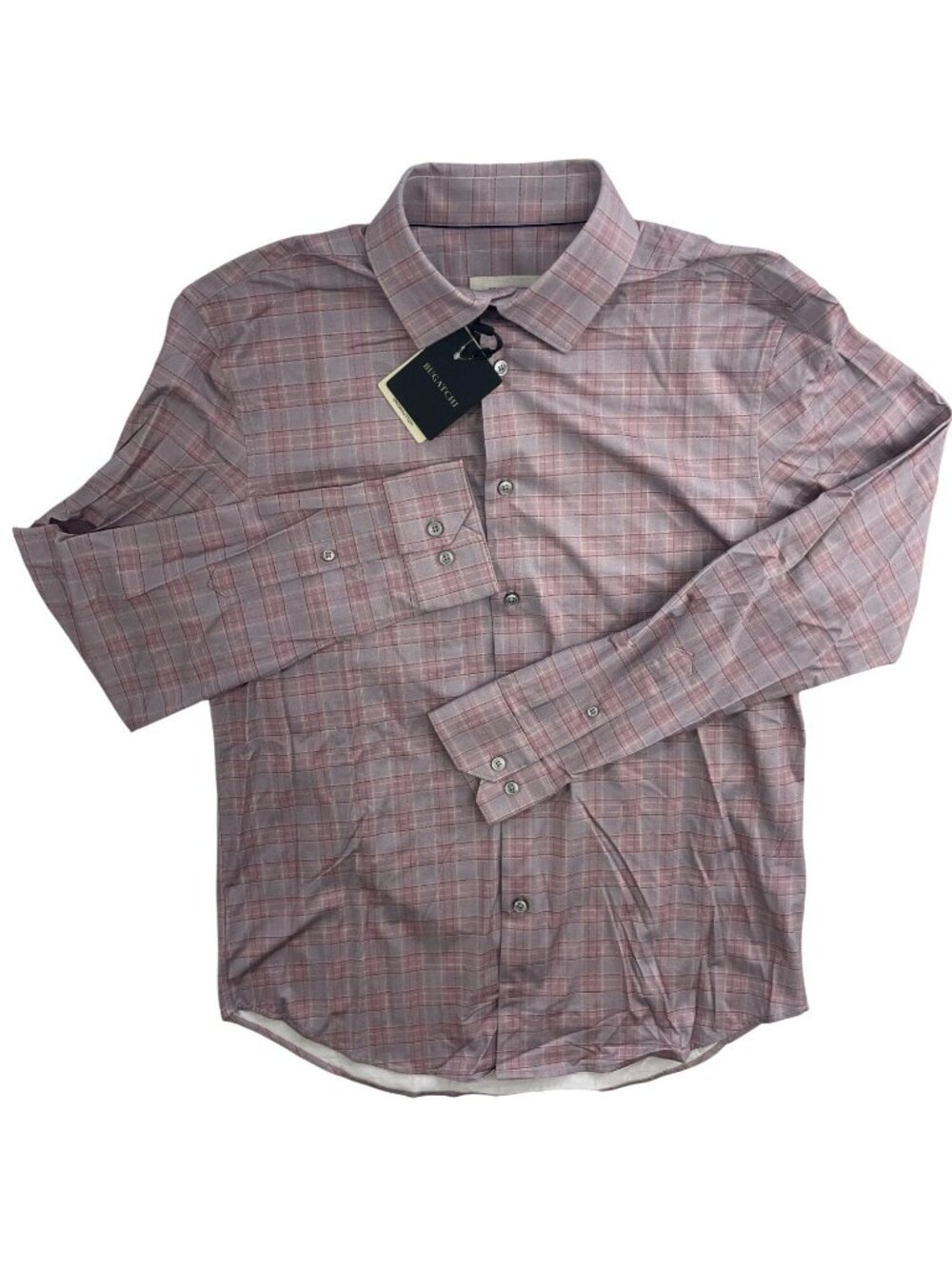 Bugatchi Long Sleeve Plaid Shirt Wood Rose Purple Stretch Men's Size M MSRP$199